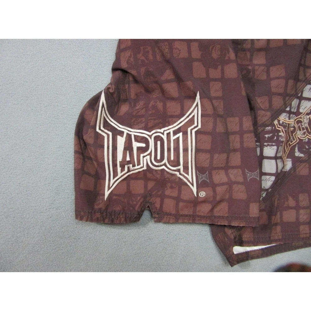 Tapout Shorts Mens Large Brown Check UFC MMA Board Drawstring Jiu Jitsu Y2K